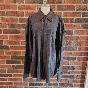 Mens Johnston & Murphy Charcoal Button-Down Shirt with Red Windowpane XXL